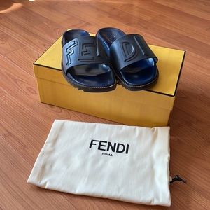 Fendi Navy Logo Slides